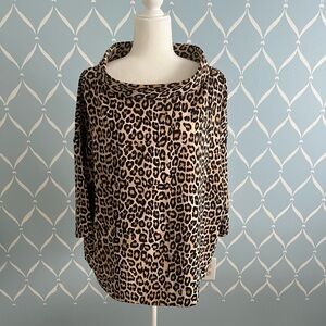 Chico's Brown and Tan Leopard Print Blouse with 3/4 Sleeves